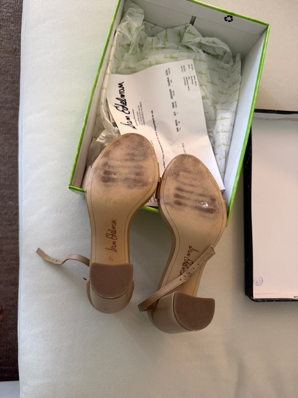 Sam Edelman Nude Beige Ankle-Strap Block Heel Sandals - Picture 6 of 9